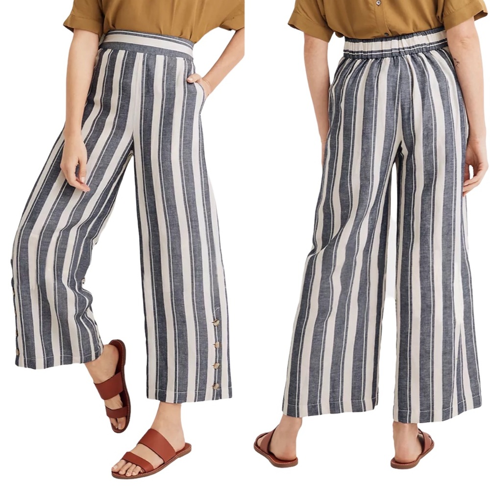 Madewell | Huston Side Button Pull On Cropped Linen Pants Size Small